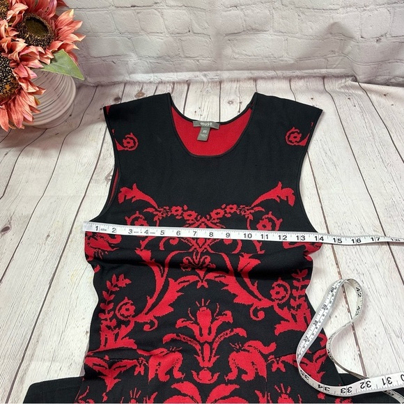 Muse Black Red fit & flare Midi Dress Sleeveless XS heavy knit - Picture 5 of 8